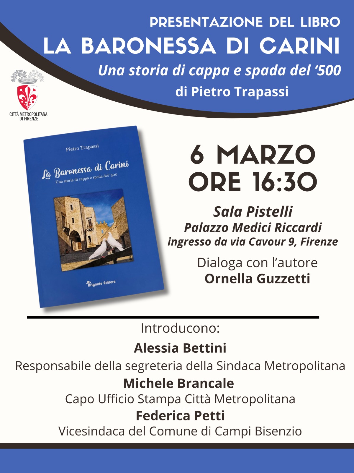 locandina Presentazione libro La baronessa di Carini - 6 marzo Palazzo Medici Riccardi