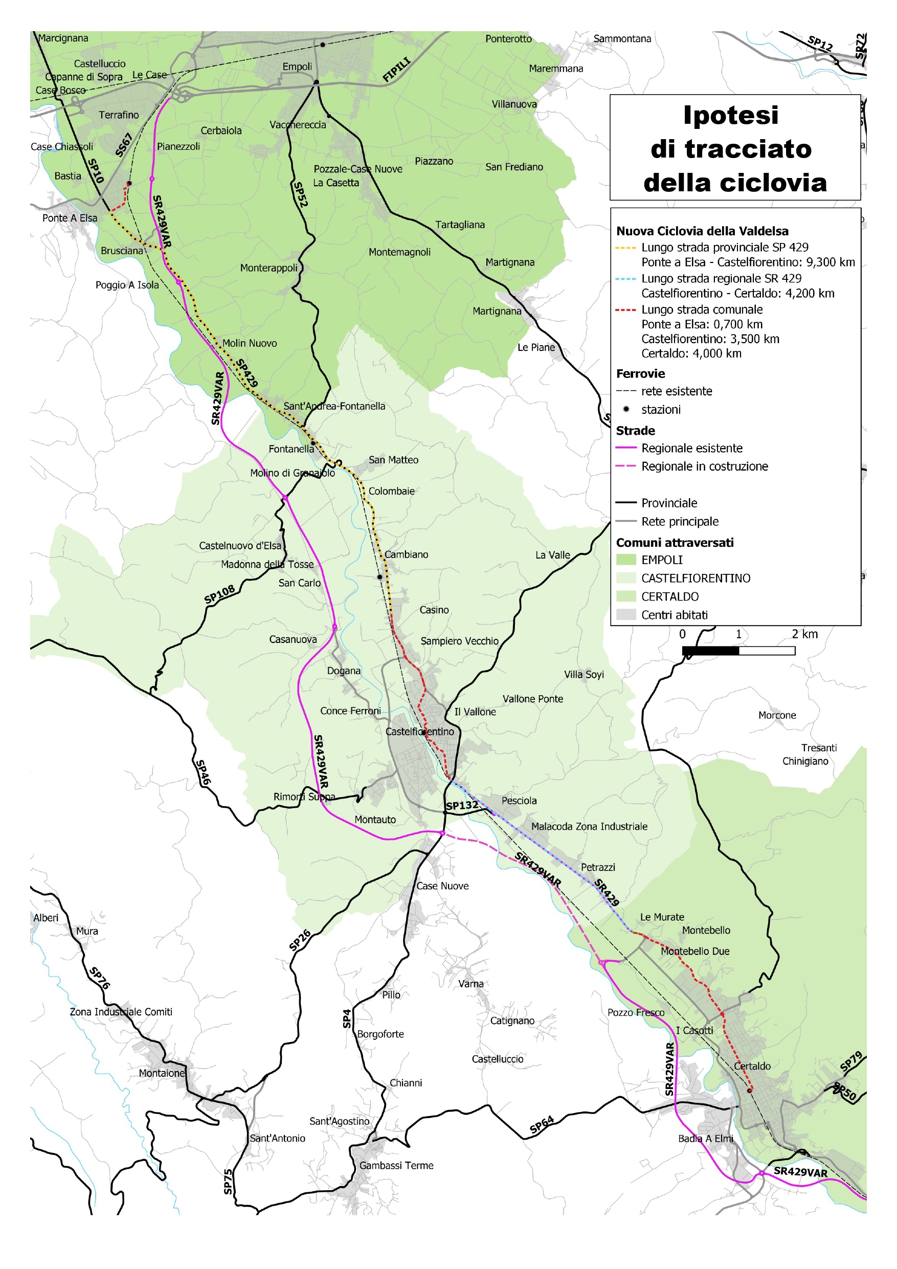 estratto dal progetto Ipotesi del tracciato della ciclovia dell'Empolese Valdelsa