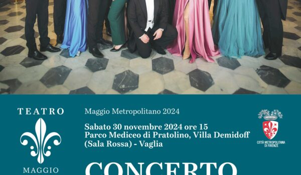 locandina con i solisti dell'accademia del maggio nella parte superiore, le notizie del concerto nella parte inferiore