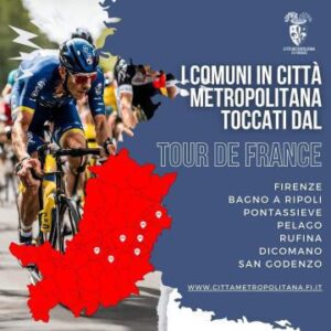 Locandina con i Comuni metropolitani coinvolti nel Tour de France
