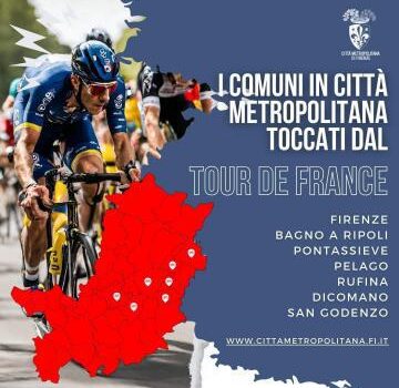 Locandina con i Comuni metropolitani coinvolti nel Tour de France