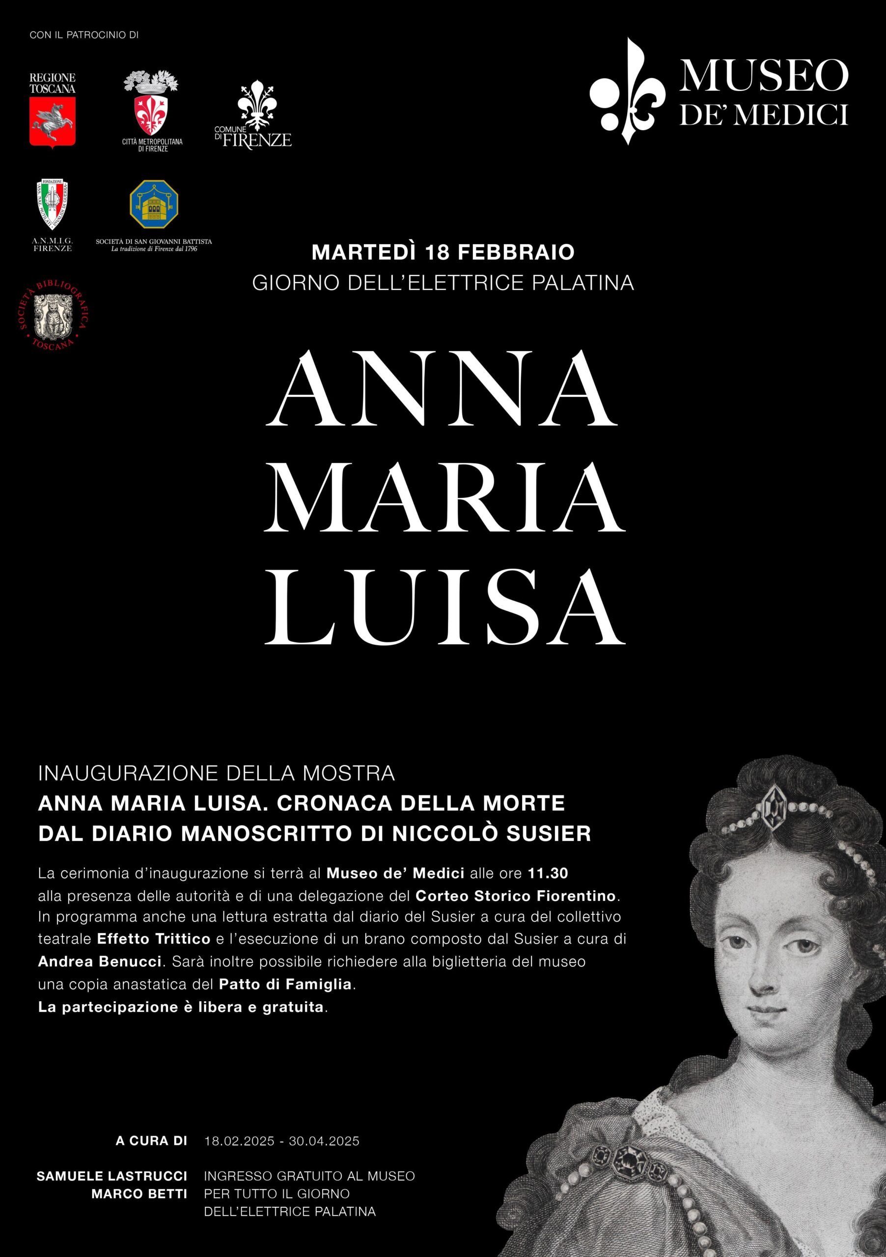 locandina con ritratto di Anna Maria Luisa de' Medici